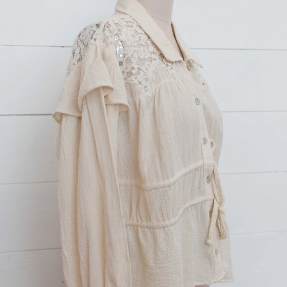 NWOT Jen’s Pirate Booty Kiedis Top - Natural Bohemian Boho Western Long Sleeve - Picture 2 of 7